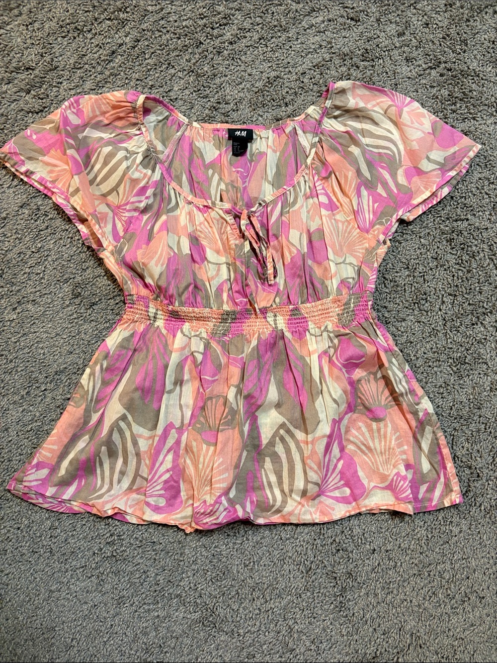 H&M Pink Floral Short-Sleeve Peplum Top